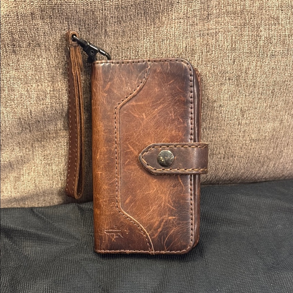 Brown Leather Wallet with Wrist Strap